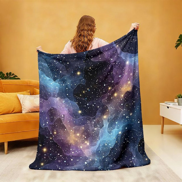 JMG Household Supplies Flanelldecke mit Universum Sternenhimmel-Print, weich und maschinenwaschbar, B/B: 100 x 150 cm, Mehrfarbig - Bild 1