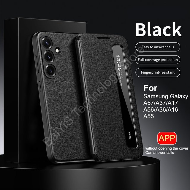 APP Magnetische Leder-Flip-Hülle mit Display-Fenster für Samsung Galaxy A57 A37 A17 A56 A36 A16 A55 in Schwarz oder Grau - Bild 1