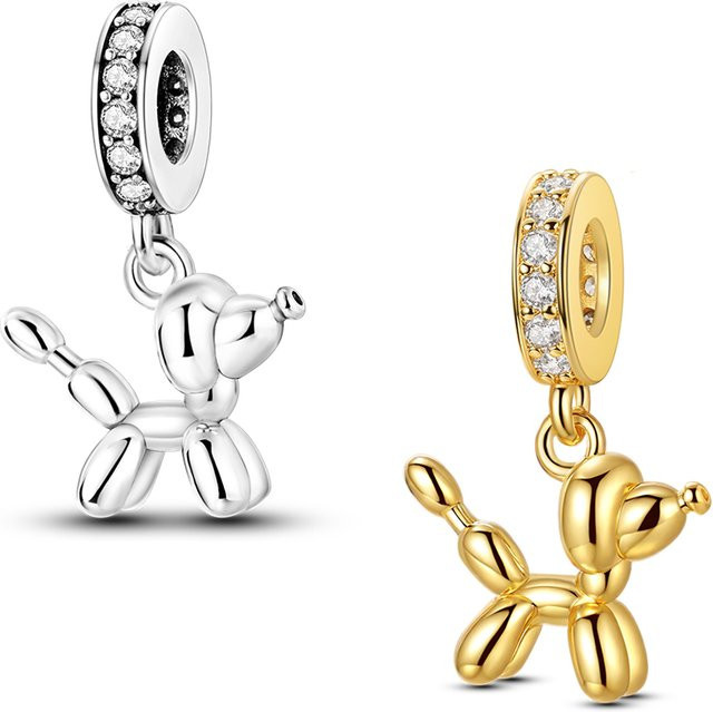 Qikaola Anhänger, 925 Sterling Silber, Perle, CZ Zirkon, Goldener Ballon, Hund, Damen - Bild 1