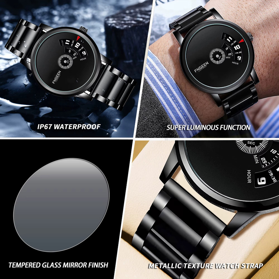 BINBOND Armbanduhr Quarz, Edelstahl, Schwarz, Herren - Bild 6