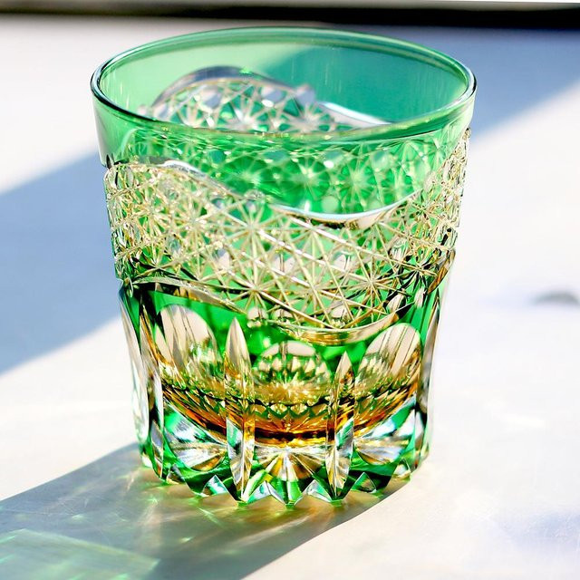 Yiran Furniture Edo Kiriko Kristallglas Tumbler für Whisky Bourbon Brandy in Grün, 400 ml - Bild 1