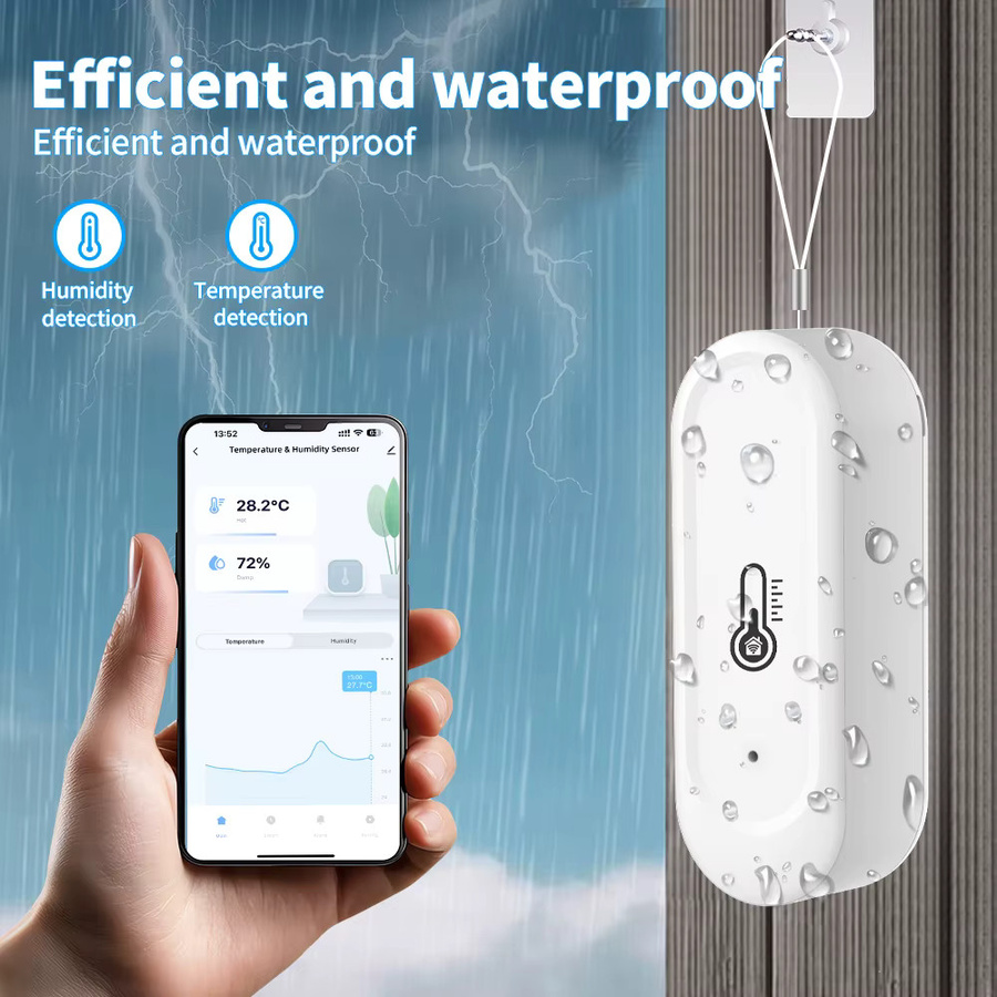 ONENUO Wasserdichter Außentemperatur- und Feuchtigkeitssensor mit WLAN oder Zigbee, Tuya-kompatibles Thermometer in Schwarz oder Weiß - Bild 2