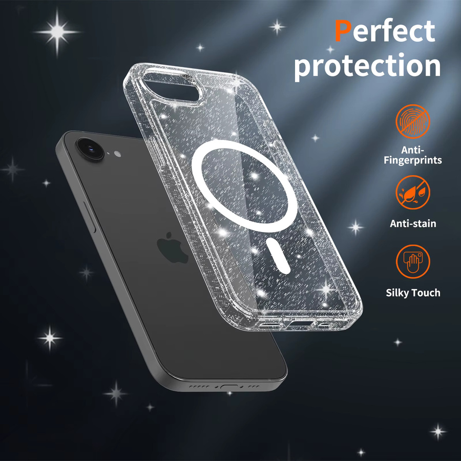 NYFundas Magnetische Transparente Glitzer-Handyhülle mit MagSafe für iPhone 17E 16E 17 Air 16 Pro Max 15 Plus 14 13 Anti-Vergilbung Handycover - Bild 5
