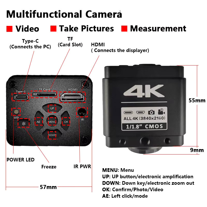 YIZHAN UHD 4K Elektronisches Videomikroskop mit 1/1.8'' Sensor, HDMI und USB, 1080P 60FPS, 215X Verstellbares Objektiv, Ringlicht, Standfuß und Fernbedienung, Schwarz - Bild 2