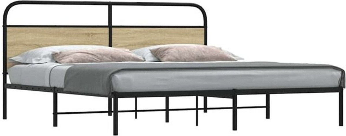 Metallbett Vidaxl Sonoma-Eiche in Braun und Schwarz im Industrial Design, B/T/H: 193 x 203 x 100 cm (ohne Matratze) - Bild 1