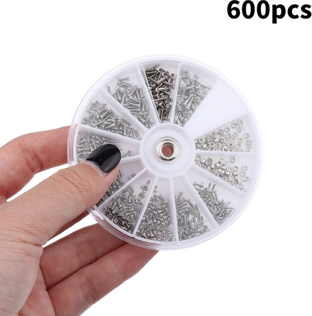 600-teiliges Universal Reparatur-Set für Brillen, Uhren und Mikro-Gläser mit Schrauben, Muttern und Schraubendreher in Silber - Bild 1