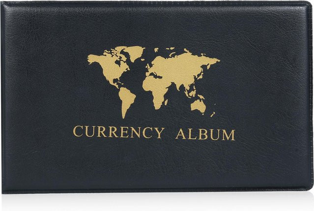 NATAWA Taschen-Sammelbuch für Banknoten aus Leder in Schwarz mit transparenten Taschen für Weltwährungen - Bild 1