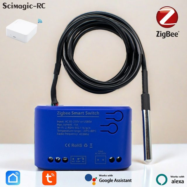 Scimagic-RC Zigbee Temperatur Smart Switch 1 Gang Passives Trockenkontaktrelais Kompatibel mit Tuya App Alexa und Google Home Blau - Bild 1