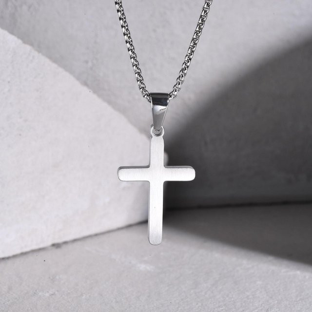 Vnox Halskette mit Kreuz-Anhänger, Edelstahl, Schwarz, Herren - Bild 1