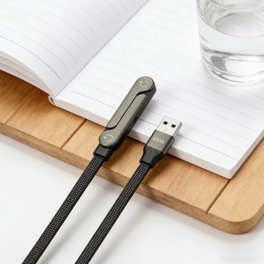 ALLOYSEED Unsichtbares Ladekabel mit integriertem Telefonständer und USB-C Anschluss, 240W Schnellladefunktion, geflochtenes Kabel, Schwarz - Bild 2
