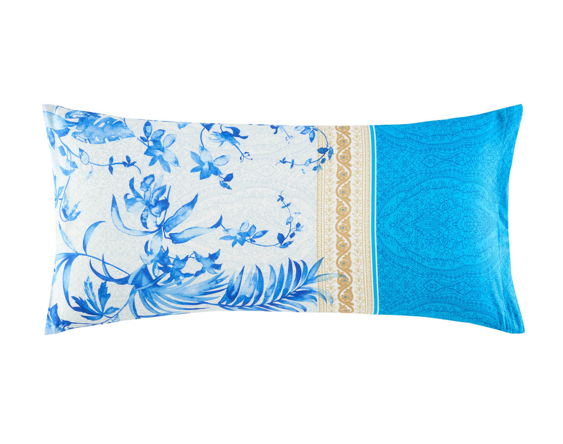Bassetti Satin Kissenhülle IBISCUS TATTOO in Blau mit floralem Design, B/B: 65 x 65 cm - Bild 1