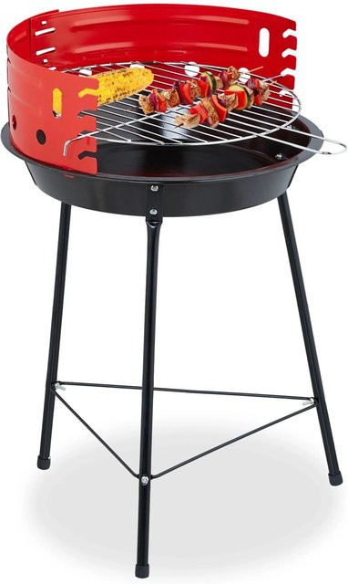Relaxdays Holzkohlegrill aus Stahl in Schwarz mit verchromtem Grillrost und Windschild - Bild 1