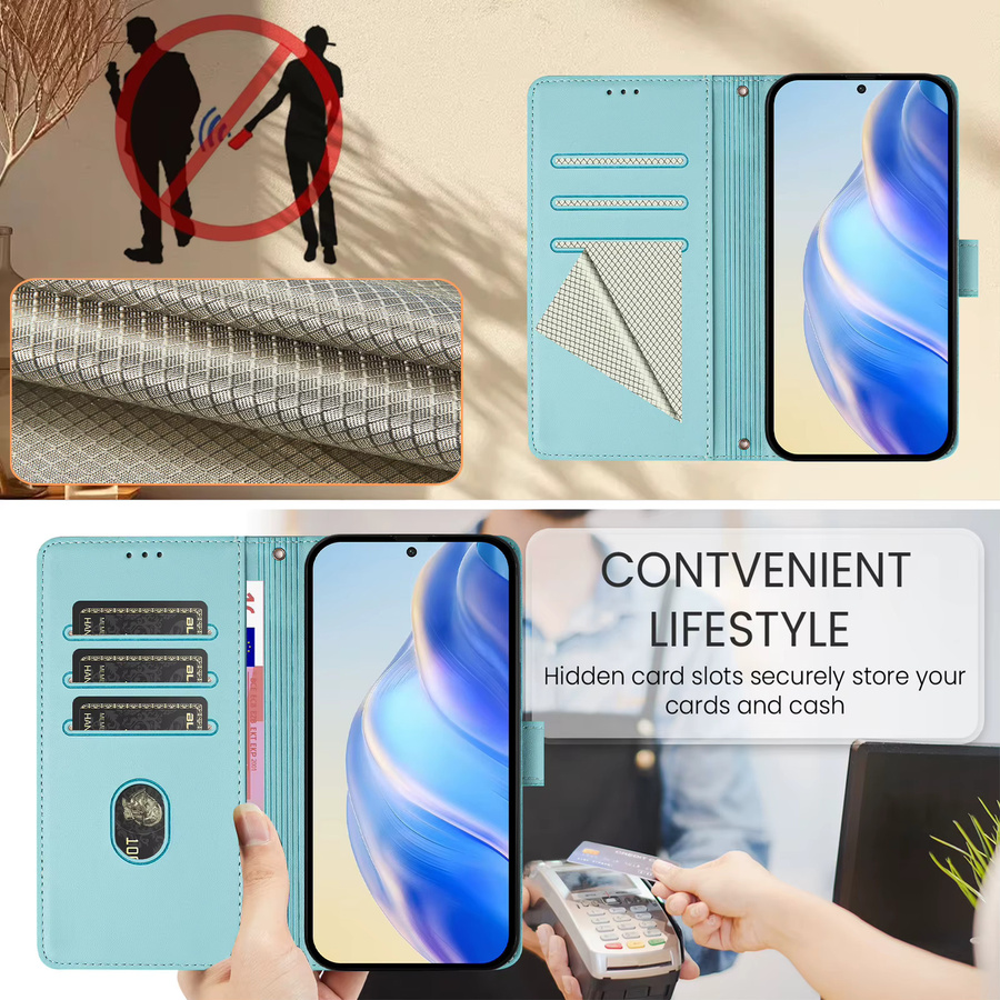 HKNR 3D Leder Handyhülle mit Brieftaschenfunktion und Ständer für iPhone, Farbe: Grün - Bild 3