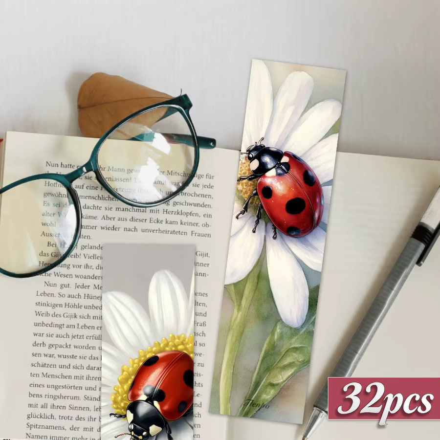 32 Stück Lesezeichen mit Marienkäfer-Motiven in Mehrfarbig, kreative künstlerische Designs aus Papier für den Schulanfang oder als Geschenk - Bild 4
