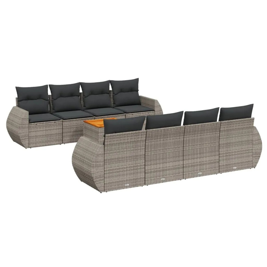 vidaXL 9-teilige Garten-Sofagarnitur aus Poly-Rattan mit Kissen in Grau - Bild 2