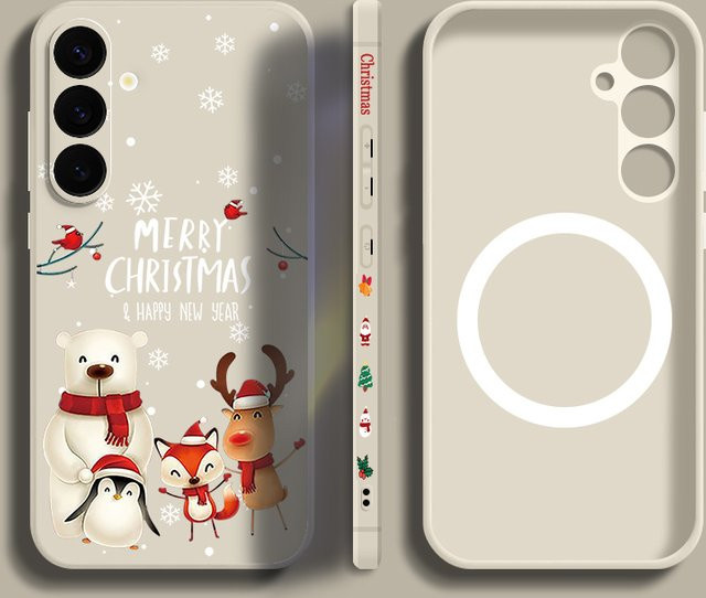 Weihnachten Elch Magnetische Handyhülle aus weichem TPU für Samsung Galaxy S25 S24 Ultra S23 S22 Plus S24 FE A17 A56 A55 A35 A16 A15 A36 in Beige und Weiß - Bild 1