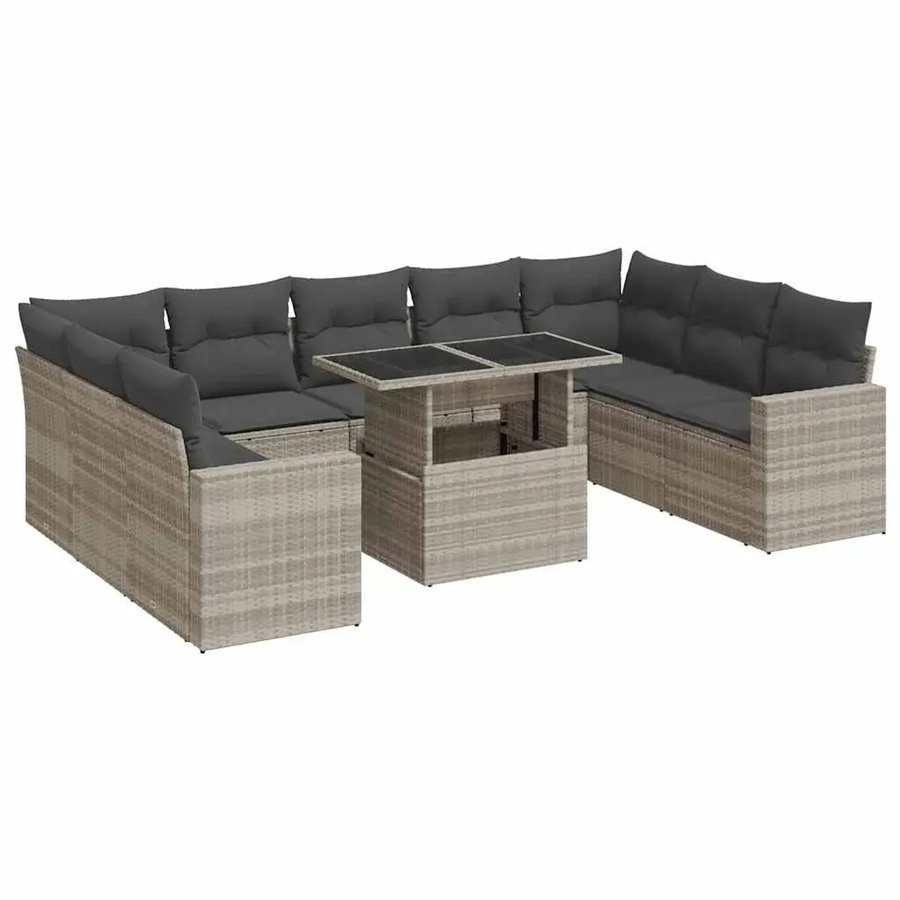 vidaXL 10-teilige Garten-Sofagarnitur aus Poly-Rattan mit Kissen in Hellgrau - Bild 2