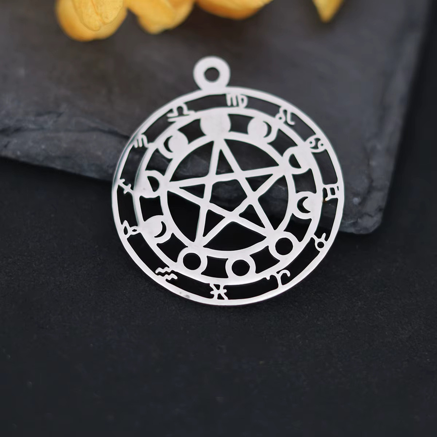 Anhänger Charms, Edelstahl, Mondphase Pentagramm, Silber, Unisex - Bild 2
