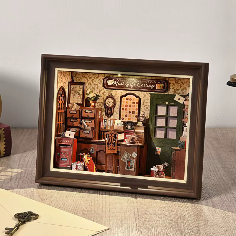 zuuton DIY 3D Holz-Buchnischen-Set, Miniatur-Puppenhaus, mit LED-Beleuchtung - Bild 4
