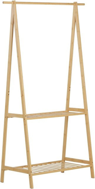 Relaxdays Kleiderständer aus Bambus in Natur mit 2 Ablagen, H: 152 cm, B: 70 cm, T: 43 cm - Bild 1