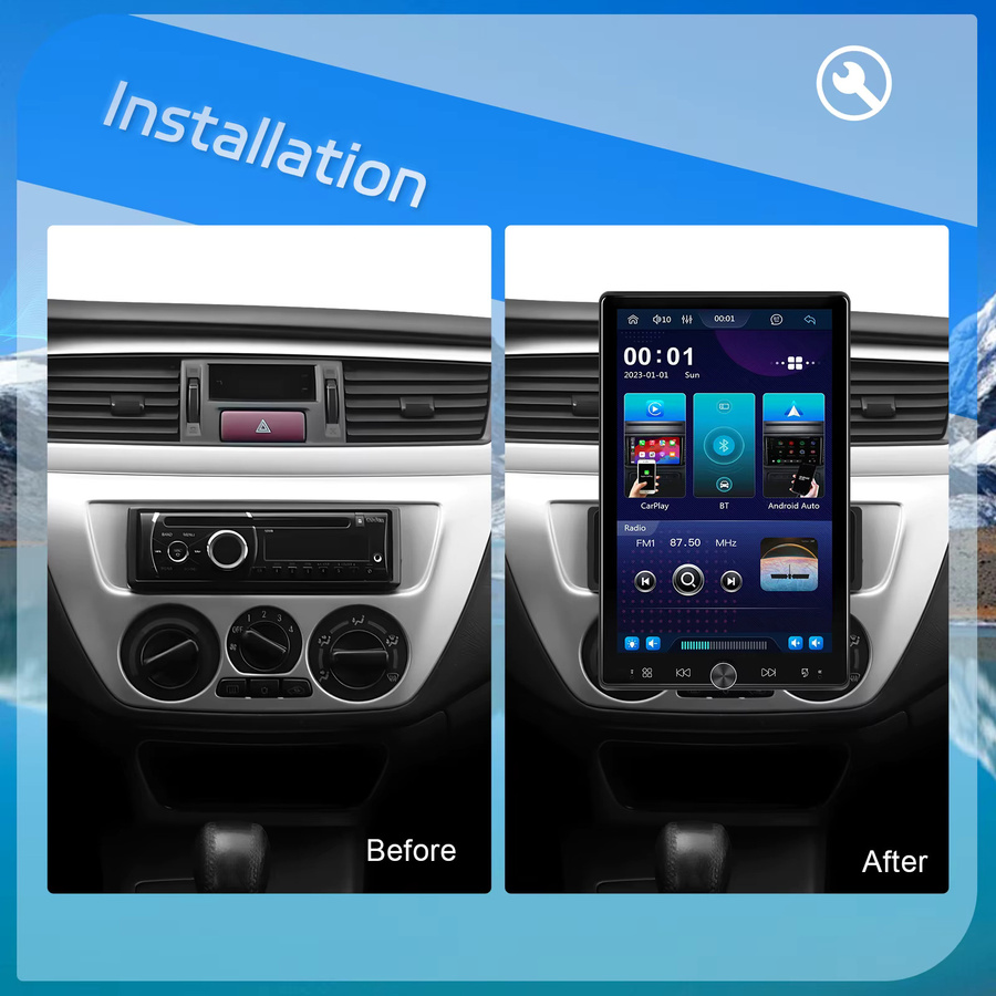 Podofo 1-DIN Autoradio MP5 mit 10,4 Zoll HD-Touchscreen, kabellosem Carplay und Android Auto, Bluetooth und Mirror-Link, Schwarz - Bild 3