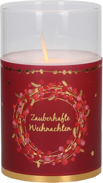 LED-Glaswindlicht Fröhliche Weihnacht überall von Butzon und Bercker in Rot, Durchmesser: 8,0 cm, Höhe: 13,0 cm - Bild 1