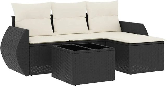 vidaXL 5-teilige Garten-Sofagarnitur aus Poly-Rattan mit Kissen in Schwarz - Bild 1