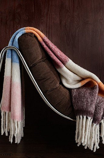 OLOF Decke aus Wollmischung mit Streifenmuster in Multicolour, Breite: 170 cm, Tiefe: 130 cm - Bild 1
