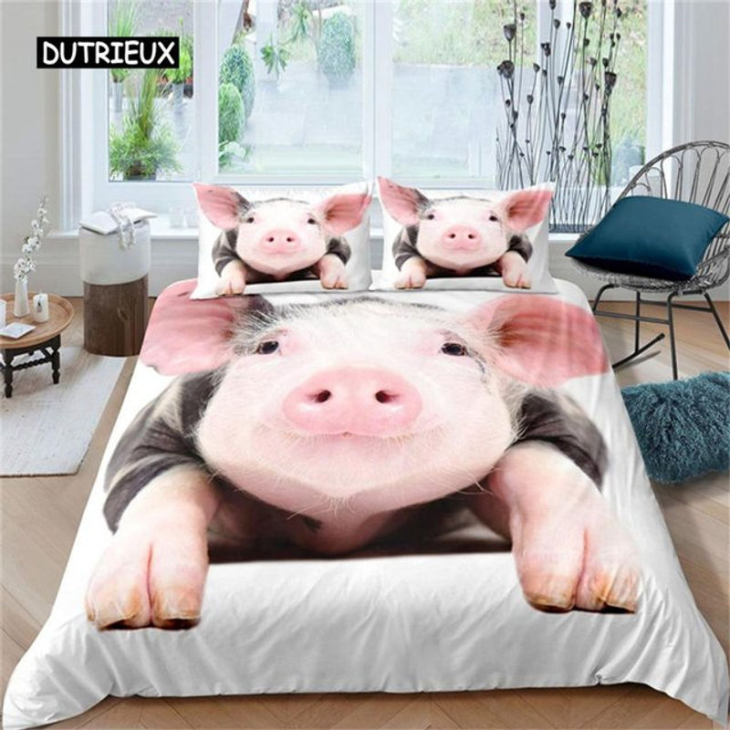 Binchi Bettwäsche Set mit Schweinchen-Motiv und floralem Design, Weiß, Polyester, B/H: 150 x 200 cm - Bild 3