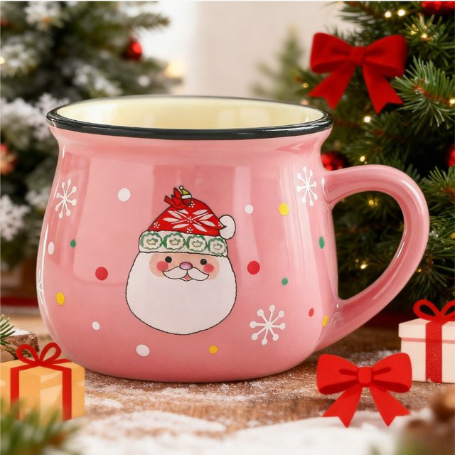 JUSTINLAU Weihnachtstasse aus Keramik mit Santa, Elch oder Pinguin, 150 ml, in Blau oder Pink - Bild 1