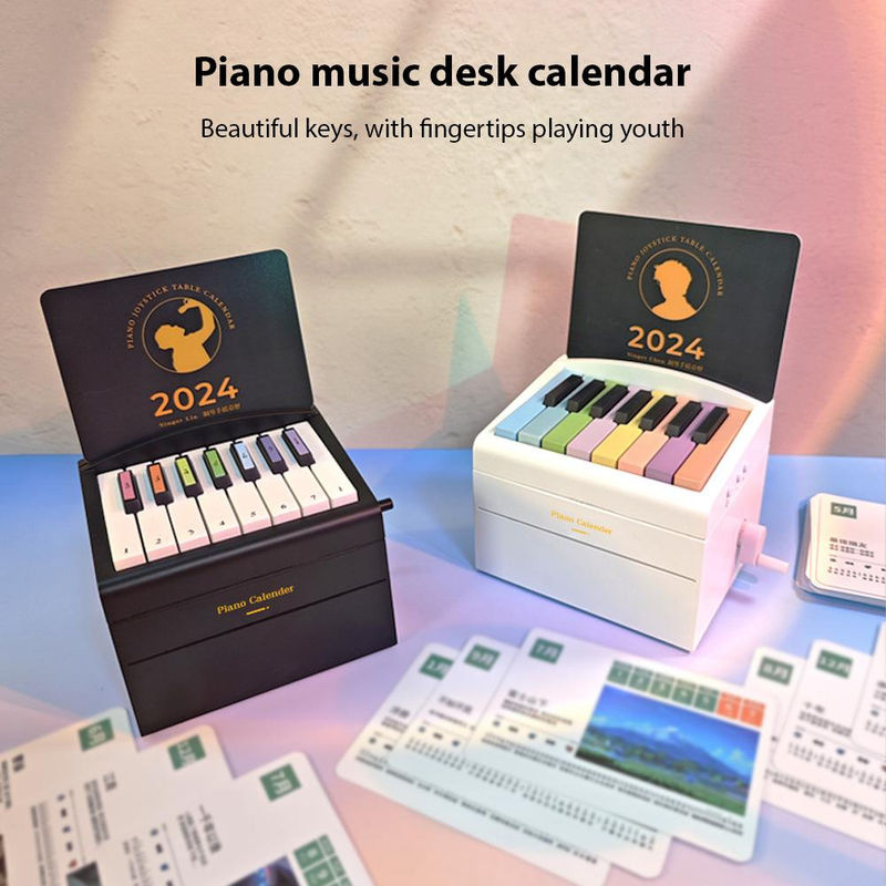 TOMTOP JMS Spielbarer Mini Klavier Schreibtischkalender 2024 mit 15 Tasten und Musik-Kalenderkarten in Weiß - Bild 9