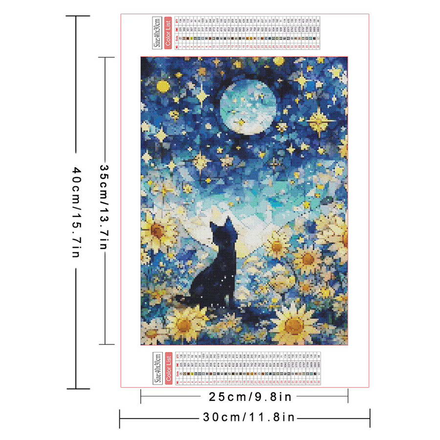 AZQSD Diamant-Malerei-Set Katze und Sonnenblume mit Mond, 5D-DIY Mosaik-Bild in Mehrfarbig, B/H: 30 x 40 cm - Bild 2