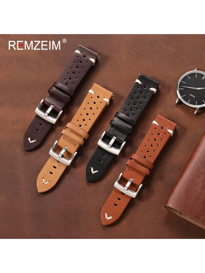 REMZEIM Uhrenarmband Leder, Ölwachs-Leder, Schwarz, Herren, 20mm 22mm - Bild 2