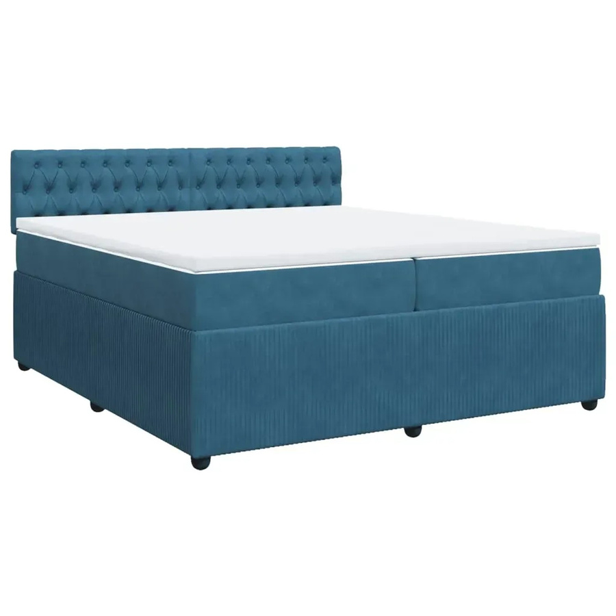vidaXL Boxspringbett Hybrid mit Matratze und Kopfteil aus Samt in Blau, B/T/H: 200 x 200 x 100,5 cm - Bild 2
