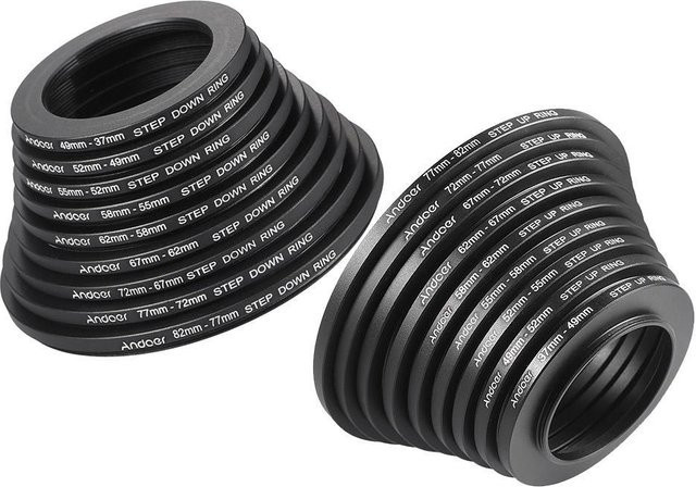 Andoer 18er Set Step-Up/Step-Down Objektivfilter Metalladapter in Schwarz - Bild 1
