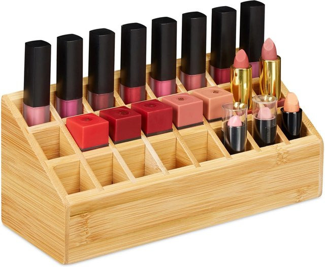 Relaxdays Lippenstifthalter aus Bambus in Braun mit 24 Fächern, B/T/H: 23 x 10 x 9 cm - Bild 1