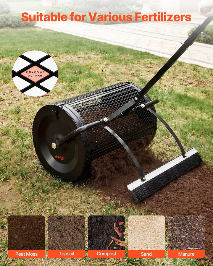 Buying Solutions MB Kompoststreuer aus pulverbeschichtetem Stahl in Schwarz mit Bürste und Schiebe-/Zuggriff, Breite: 61 cm - Bild 2