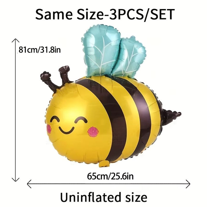 Set aus 3 Bienen-Aluminium-Folienballons in Gelb für Baby-Geburtstage und Party-Dekorationen - Bild 5