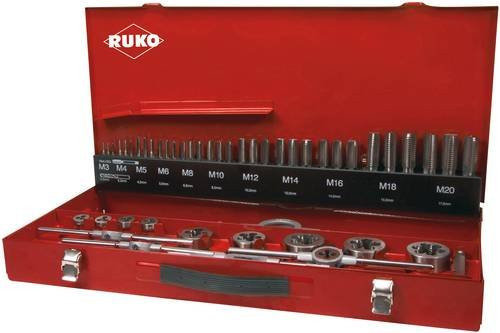 RUKO Maschinengewindebohrer-Set 43-teilig aus HSS, metrisch M3-M12, rechtsschneidend, rot - Bild 1