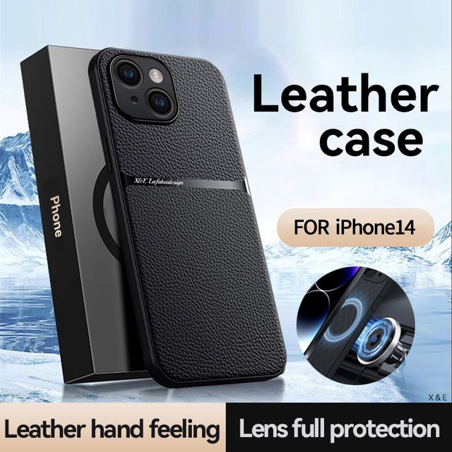 Clucy Magnetische Leder-Handyhülle für iPhone 14 15 Pro Max 13 12 11 Pro X XR XsMax in Schwarz - Bild 1