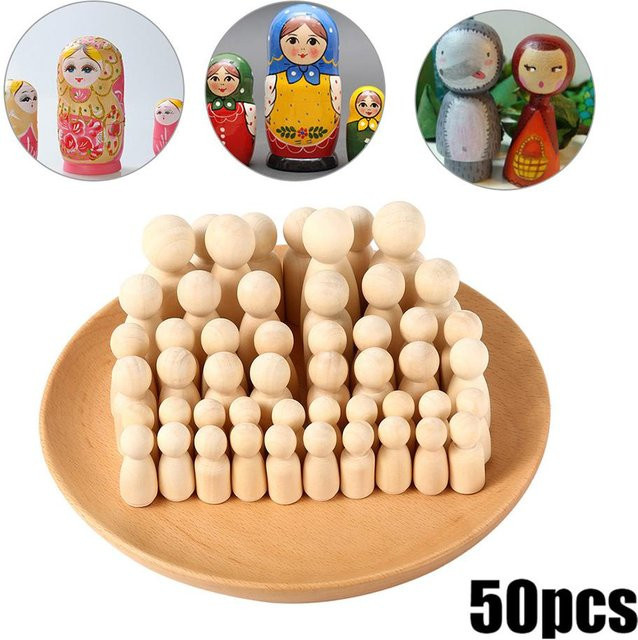 50-teiliges Set unlackierte Holzsteckerpuppen zum Selbermalen aus Naturholz - Bild 1