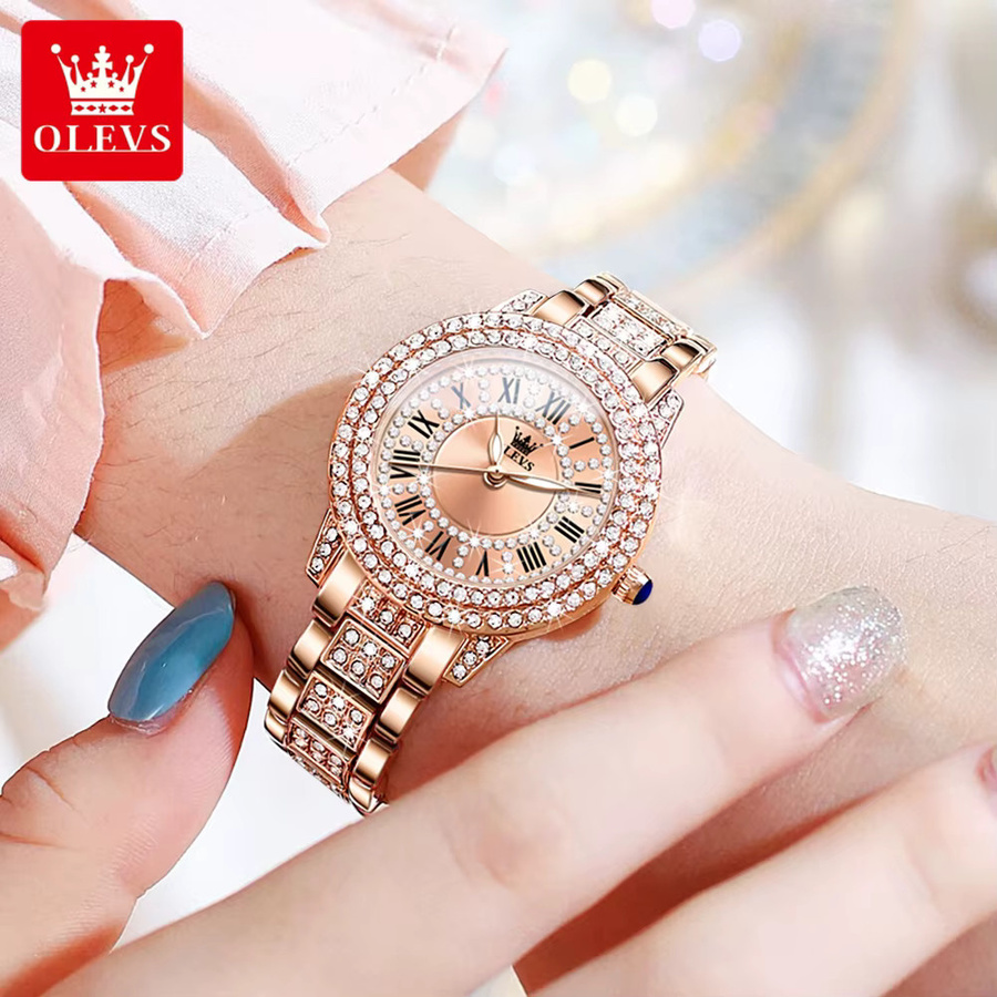 OLEVS Armbanduhr, Edelstahl, Roségold, Diamant, Quarz, Damen - Bild 2
