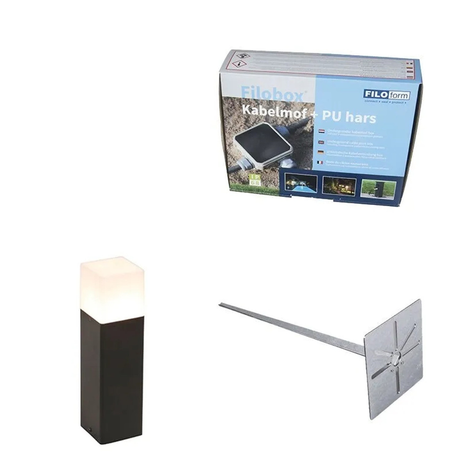 QAZQA Außenpfosten aus Aluminium und Kunststoff in Schwarz mit Opalglas und Erdungsstift, Höhe: 30 cm - Bild 1