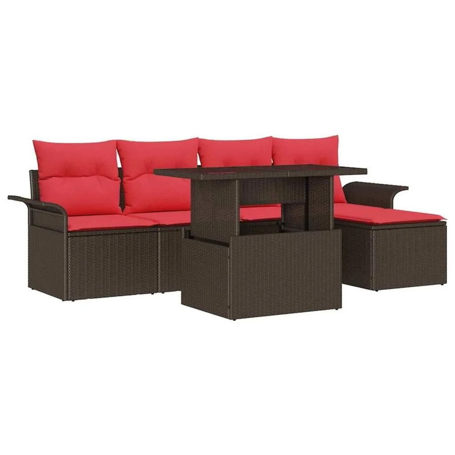 vidaXL Gartenmöbel-Set aus Poly-Rattan in Braun mit 6-teiliger Polstergarnitur für Garten und Terrasse - Bild 2