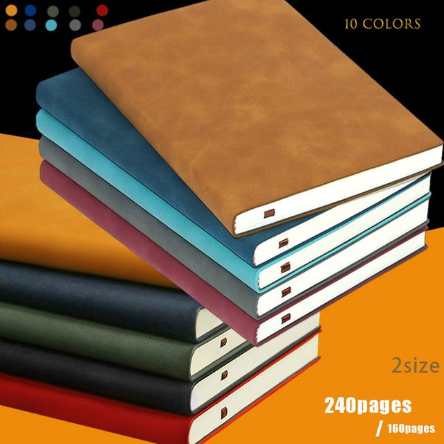 Sheepin Notizbuch A5 aus Kunstleder mit Hardcover, liniertes Tagebuch für Schule und Büro, 240 Seiten, Blau/Mehrfarbig - Bild 1