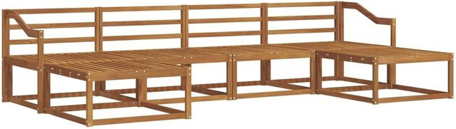 vidaXL Outdoor-Sofagarnitur aus Massivholz Akazie in Natur Braun, 6-teiliges L-Shape Gartenmöbel-Set - Bild 1