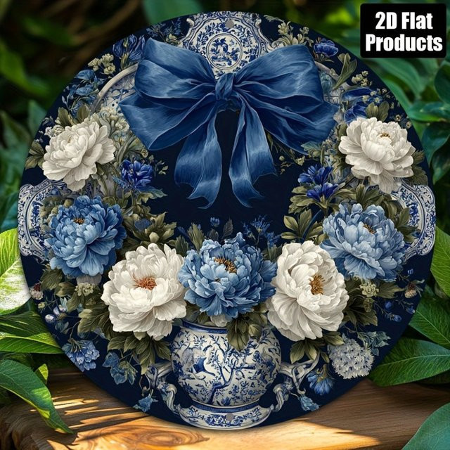 Rundes Metallschild von CIFBUY mit Blumen- und Schleifenmotiv als rustikale Wanddekoration, Durchmesser: 20 cm - Bild 1