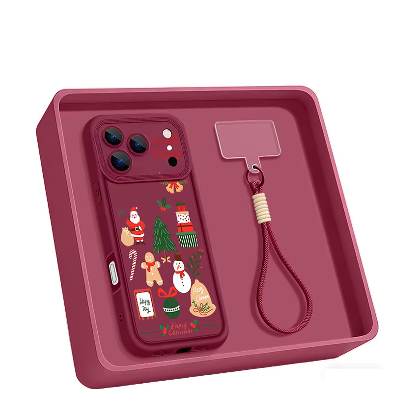 YISHANGOU Handyhülle mit Weihnachtsmuster und Riemen für iPhone 11 bis iPhone 17 Pro Max, stoßfeste TPU-Abdeckung in Beige und Weiß - Bild 4