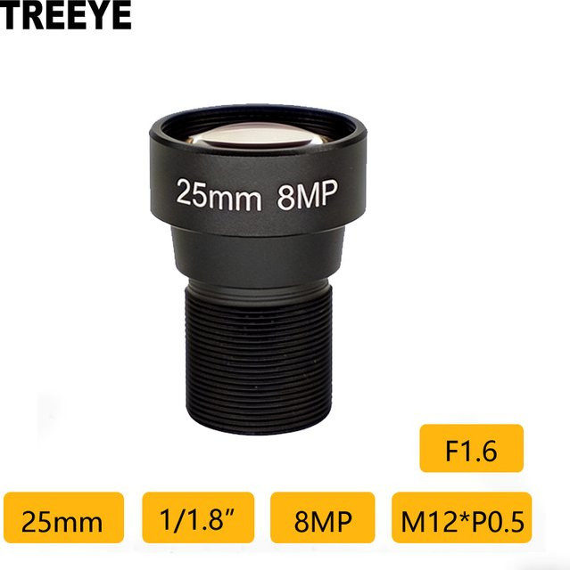 TREEYE Starlight 4K 8MP M12 CCTV Objektiv mit 25mm Brennweite, f/1.6, Schwarz - Bild 1