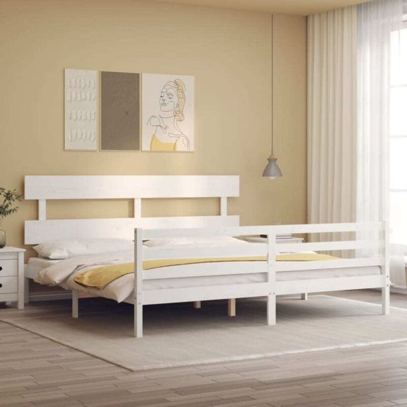 Massivholzbett aus Kiefer mit Kopfteil von Vidaxl in Weiß, Landhausstil und minimalistisches Design, B/T/H: 180 x 200 x 81 cm, Höhe: 185,5 cm - Bild 1